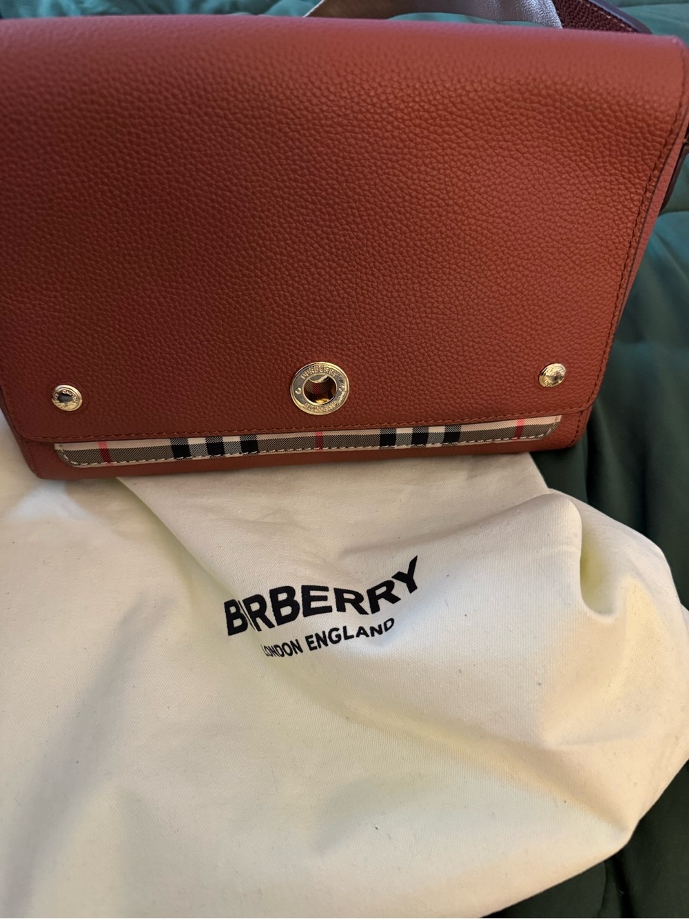 Burberry Red Leather Crossbody with Signature Check Accent